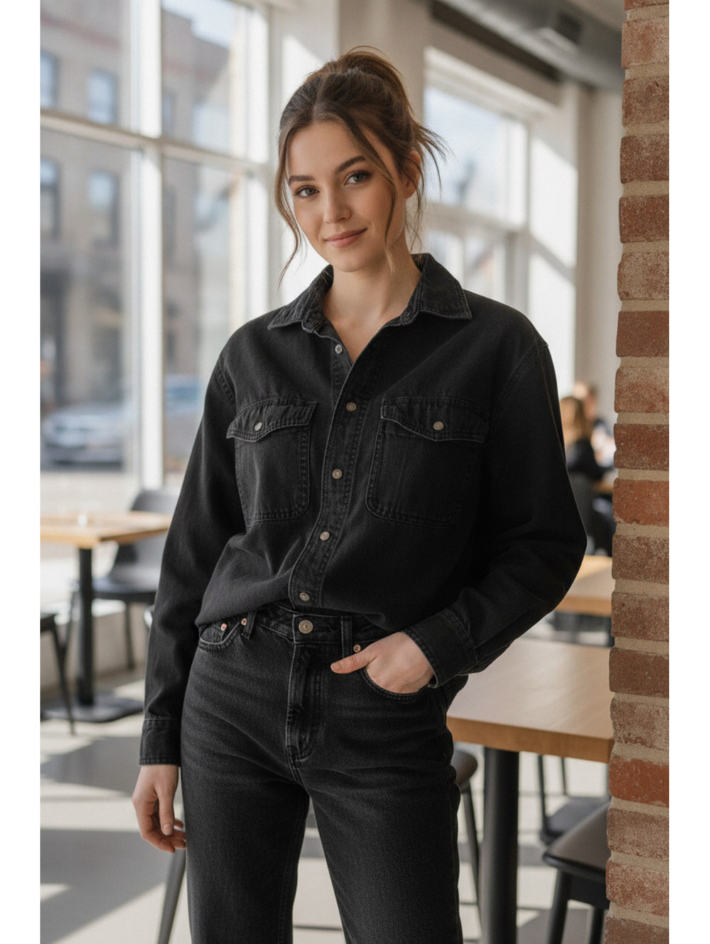 GAP Relaxed Fit Black Ultrasoft Denim Shirt - Size S